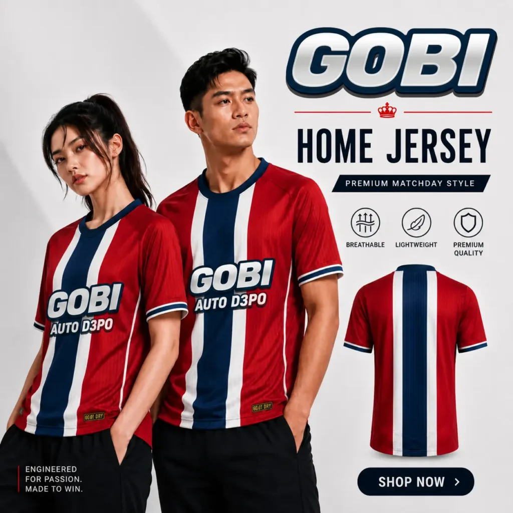 Gobi88 jersey sepak bola merah Bandung tampilan produk depan