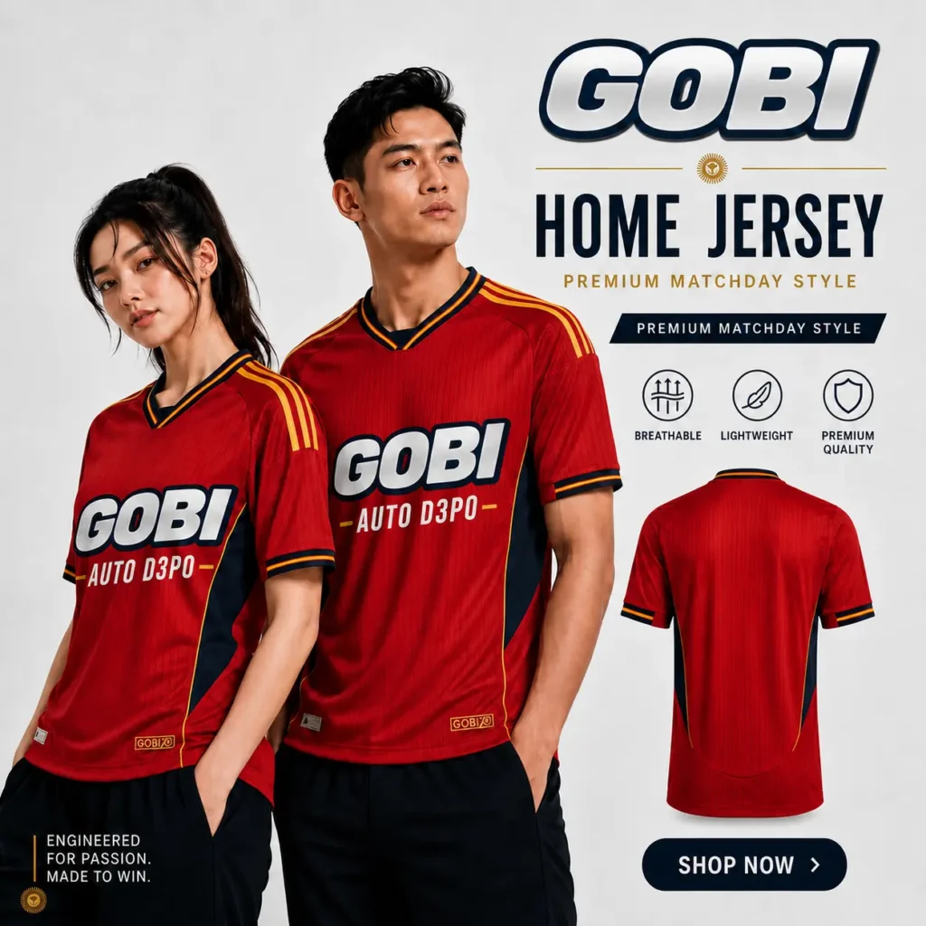 Gobi88 jersey sepak bola merah Medan tampilan produk depan