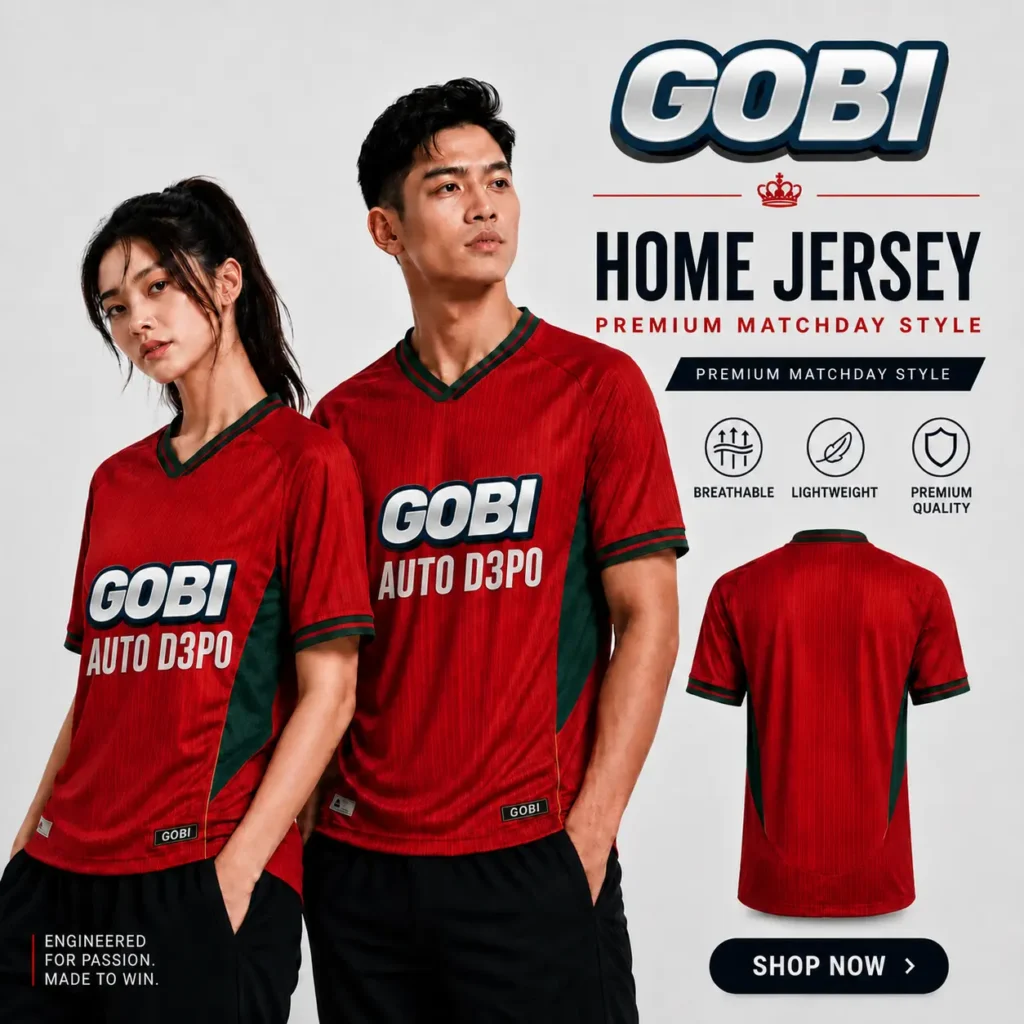 Gobi88 jersey sepak bola merah Surabaya tampilan produk depan
