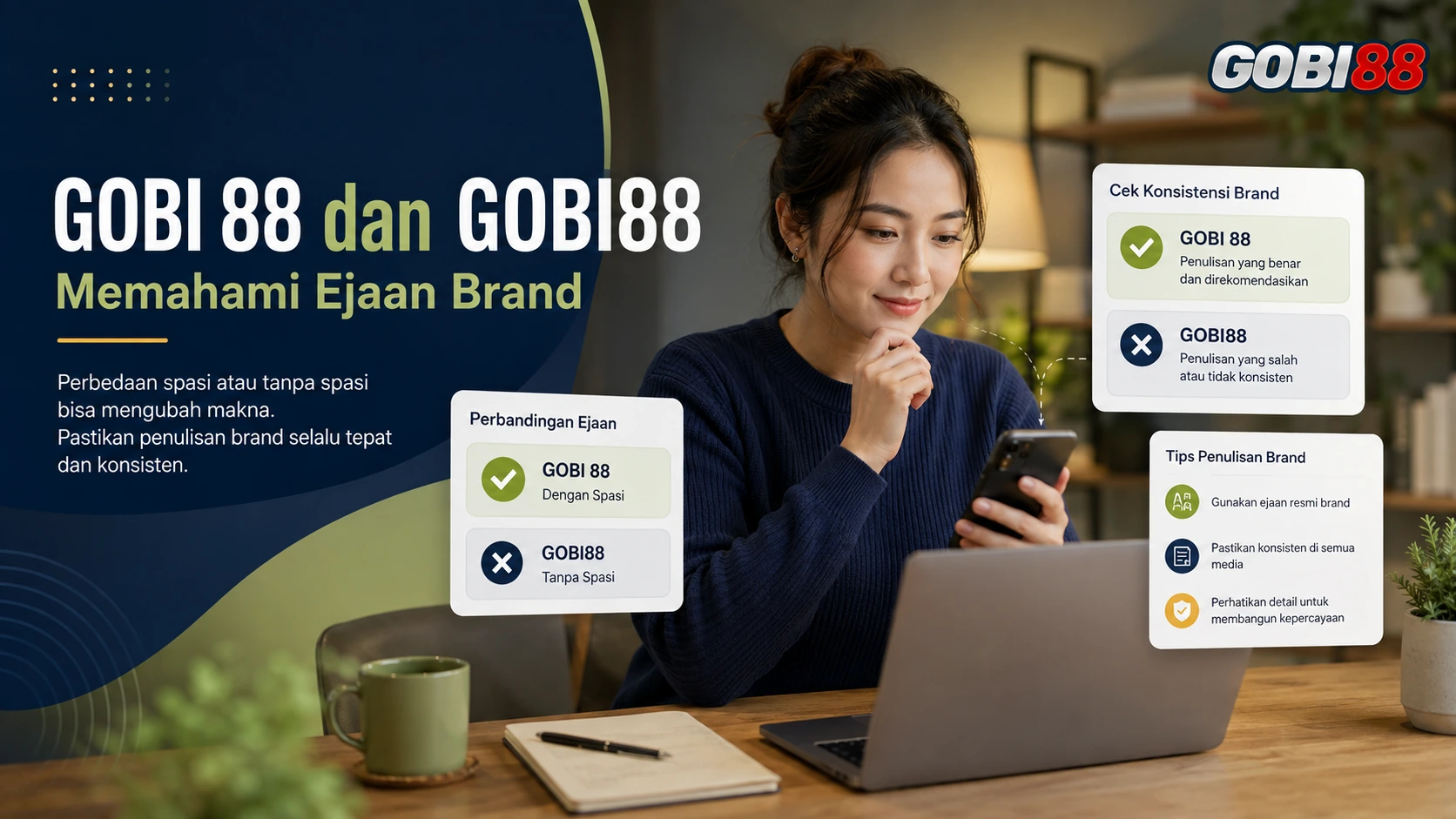 Perbedaan ejaan GOBI88 dan GOBI 88 sebagai identitas brand