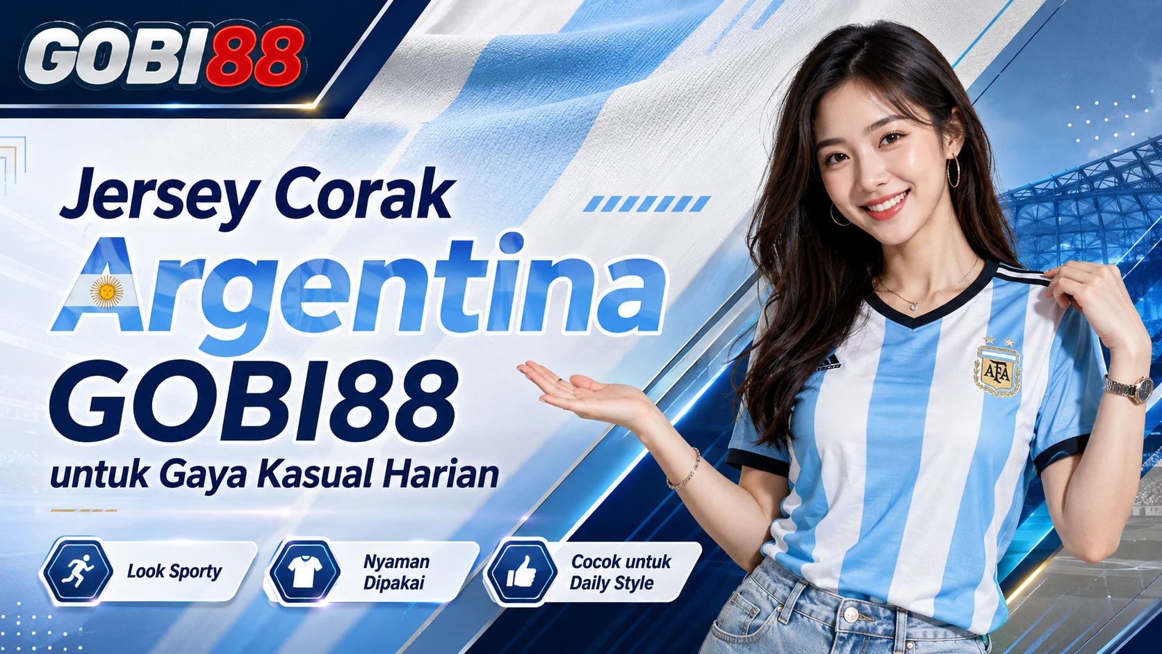 Jersey corak Argentina GOBI88 untuk gaya kasual harian