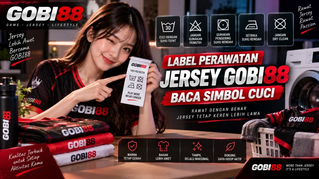 Label perawatan jersey GOBI88 untuk membaca simbol cuci dan petunjuk perawatan